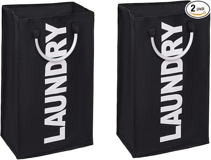 2-Pack Laundry Basket, Durable Handles for Easy Carry, Collapsible Cloth Baskets, Hampers for College Dorms, Foldable Fabric Hamper Bags, Black