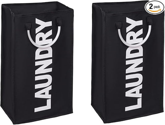 2-Pack Laundry Basket, Durable Handles for Easy Carry, Collapsible Cloth Baskets, Hampers for College Dorms, Foldable Fabric Hamper Bags, Black