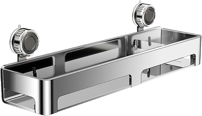 Bathroom Shelf Organizer, 40x15x10.5cm Stainless Steel ABS Suction Cup Wall Storage Rack, Rustproof Holder for Shampoo, Body Wash, Soap, Kitchen