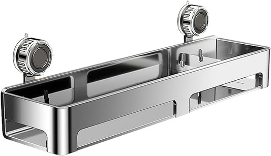 Bathroom Shelf Organizer, 40x15x10.5cm Stainless Steel ABS Suction Cup Wall Storage Rack, Rustproof Holder for Shampoo, Body Wash, Soap, Kitchen