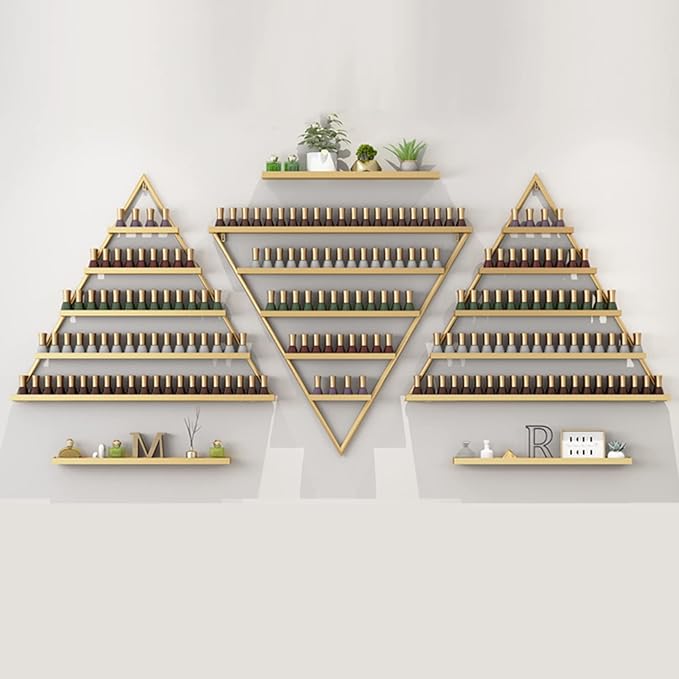Nail Polish Rack Wall Mounted Perfume Organizer Shelves ,Triangle Nail Polish Metal Holder Essential Oil Display Case Shelf for Home Salon Business Spa, Cosmetics Bottles Storage Cabinet Spice Rack