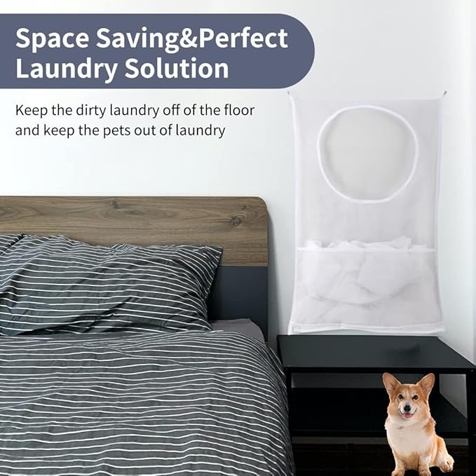 Hanging Laundry Hamper, Over The Door Laundry Hamper, Mesh Hanging Laundry Bag with Pockets Zipper Foldable Lightweight, For Rv Camper Apartment College Dorm Room Storage Small Space Organizer, 1 Pack