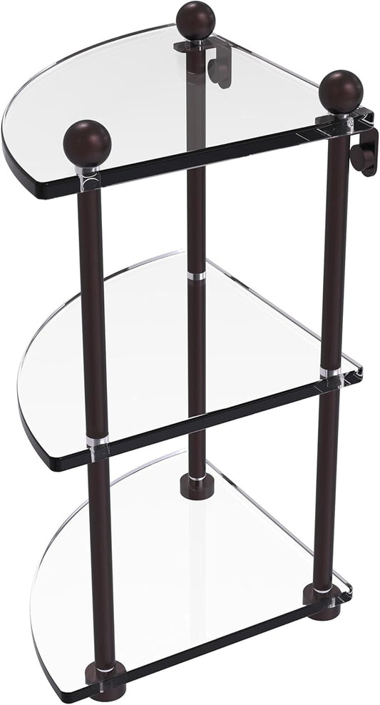 Allied Brass PR-6-ABZ Three Tier Corner Glass Shelf, Antique Bronze
