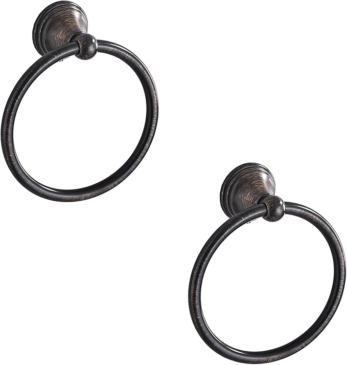 Towel Ring for Bathroom, Oil Rubbed Bronze Hand Towel Holder 2 Pack, Bathroom Accessories and Towel Racks for Bathroom Wall
