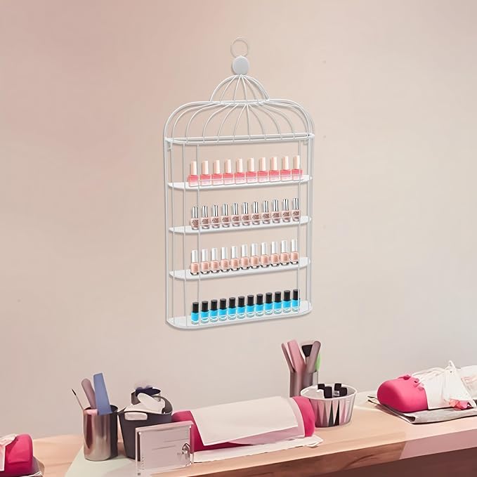 Nail Polish Organizer Wall Mounted, 4-Tier Nail Polish Storage Rack, Metal Nail Polish Storage Holder, Multifunctional Organizer for Essential Oil Perfume Lipsticks at Home Salon Spa(White)