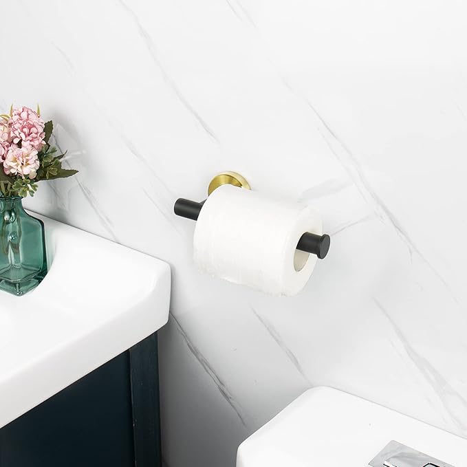 NearMoon Bathroom Toilet Paper Holder, Premium SUS304 Stainless Steel Rustproof Wall Mounted Toilet Roll Holder for Bathroom, Kitchen (1 Pack, Black and Gold)