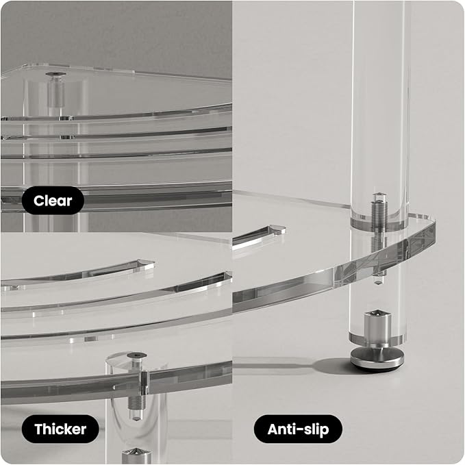 Sumerflos Acrylic Corner Shower Stool for Inside Shower, Clear Shower Bench with Adjustable Feet for Shaving Legs Seating Waterproof Heavy Duty Easy Assemble Modern, 11.81" D x 11.81" W x 18.66" H