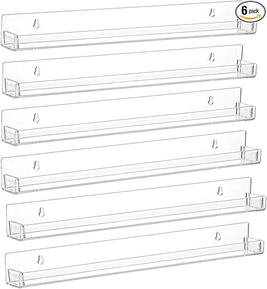 Coward 6 Piece 24" Long Clear Nail Polish Organizer Rack Wall Mounted, Acylic Big Essential oil Display Stand, Nail Paint Storage Holder, Displays 180-200 Bottles