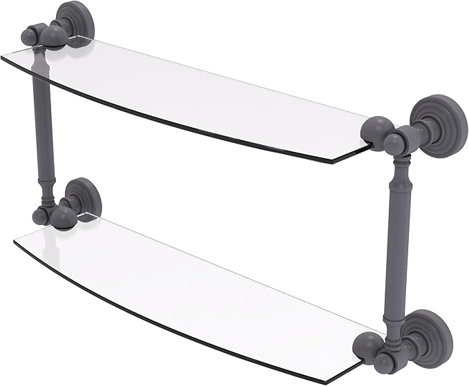 Allied Brass WP-34/18-GYM Waverly Place Collection 18 Inch Two Tiered Glass Shelf, Matte Gray