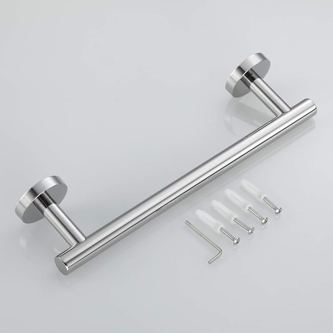 USHOWER Polished Chrome Hand Towel Bar, 9-Inch Towel Racks for Bathroom Wall-Mounted, SUS304 Stainless Steel Towel Rod (Total Length 11-Inch)