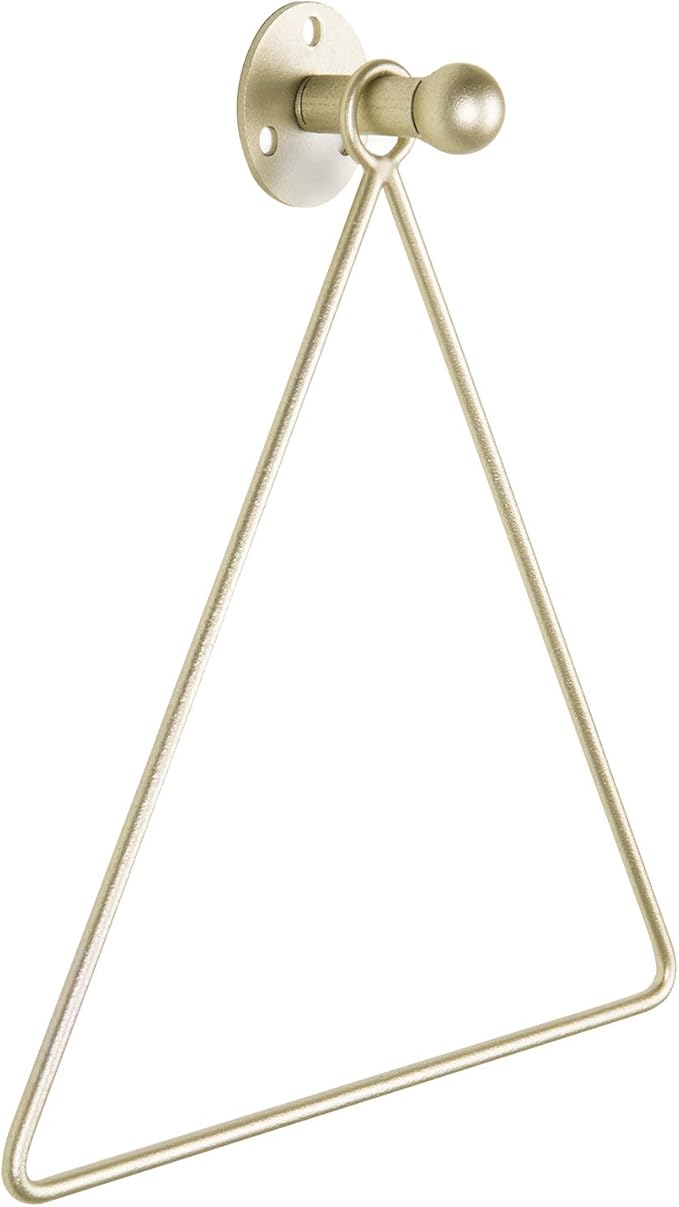 MyGift Hand Towel Holder Wall Mounted, Bath Hand Towel Rack, Triangular Towel Ring for Bathroom/Kitchen Accessories, Matte Brass Metal