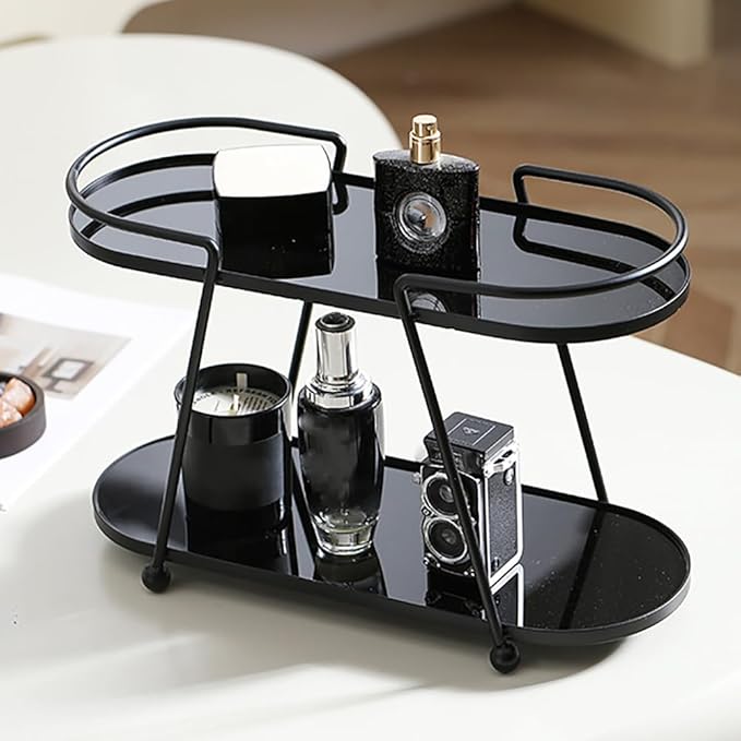 2-Tier Bathroom Organizer Countertop,Spice Rack Organizer,Cosmetics Storage Shelf, Acrylic Standing Holder,Black