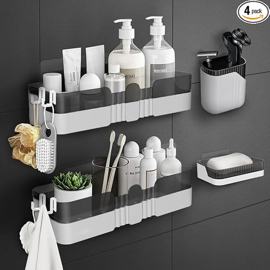 Shower Caddy No Drilling Shower Organizers with Soap Dish Toothbrush Holder and Hooks Plastic Detachable Large Bathroom Countertop Organizer