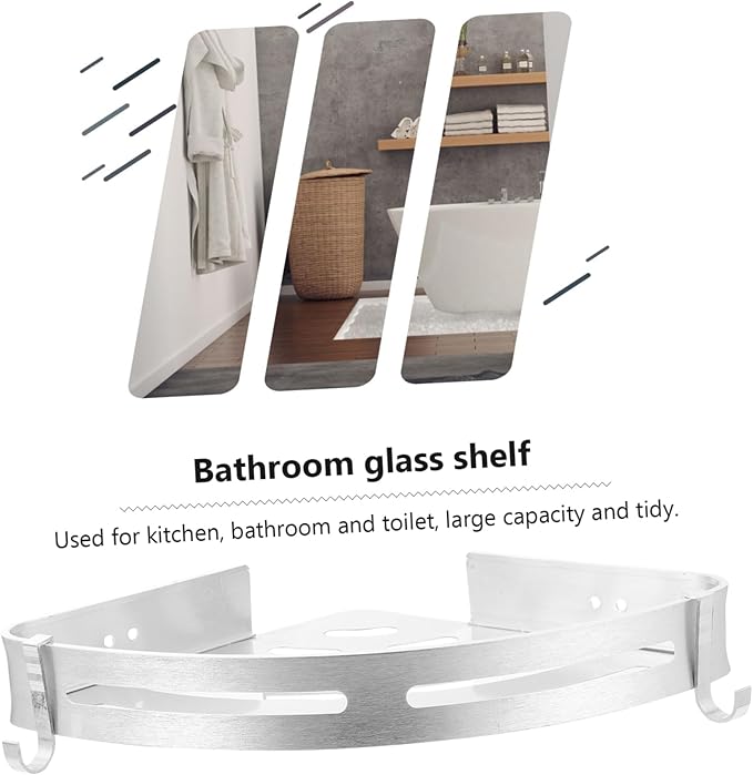 Unomor Punch-Free Wall-Mounted Storage Rack Triangle Space Aluminum Shelf for Bathroom Silver Easy Installation for Home Organization
