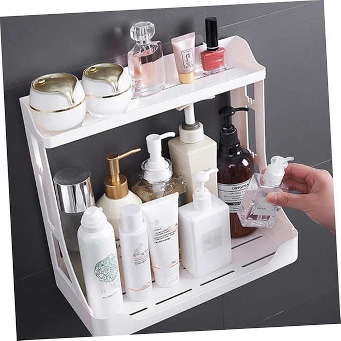 PRETYZOOM Space-saving Double Layer Bathroom Shelves Wall Mounted Storage Rack Punch for Bathroom Kitchen Living Room