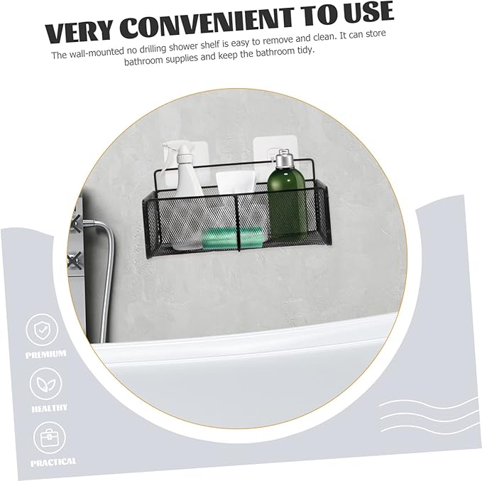 Mobestech 1Set No Drilling Bathroom Shelf Wall Mounted Rack Organizer for Makeup Shampoo Sturdy Storage for Bathroom Kitchen Easy Self Installation