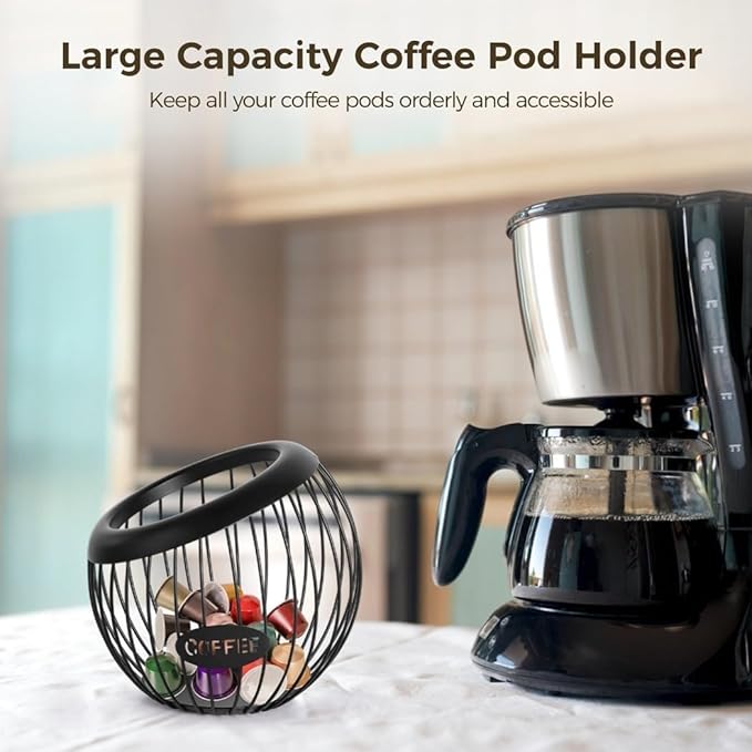 Glass Shelf for Bathroom ，Glass Aluminum，Espresso Pod Holder, Large Metal, Countertop Organizer for Coffee Pods, Snacks, and More
