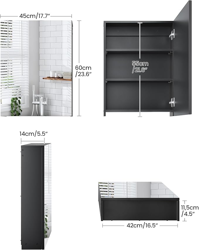 CHOEZON Bathroom Medicine Cabinet, Wall-Mounted Bathroom Vanity with Mirror, Bathroom Medicine Cabinet with Storage Function, Hanging Storage Cabinet, Adjustable Shelves, Black