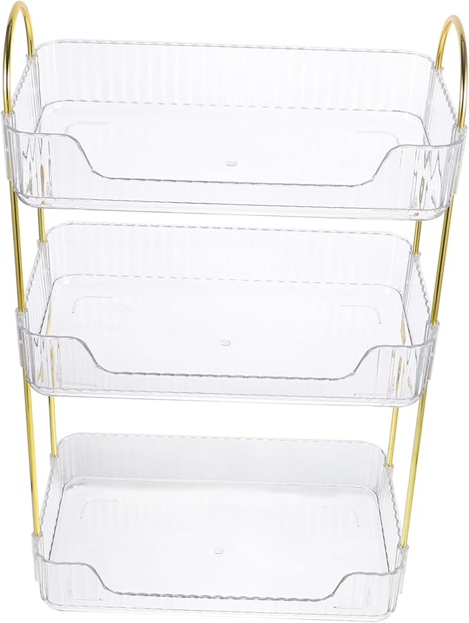 OUNONA Tiered Bathroom Organizer Storage Rack for Toiletries Makeup and Kitchen Spices Space-Saving Countertop Shelf for Bathroom and Vanity Use