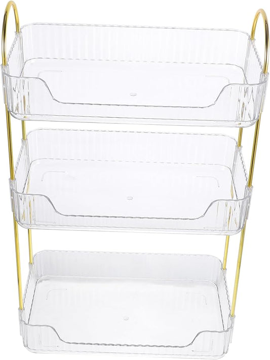 OUNONA Tiered Bathroom Organizer Storage Rack for Toiletries Makeup and Kitchen Spices Space-Saving Countertop Shelf for Bathroom and Vanity Use