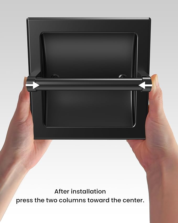 Matte Black Recessed Toilet Paper Holder for Large Rolls, Pivoting Black Toilet Paper Holder Wall Mount Stainless Steel, in Wall Toilet Paper Holders Black, Bathroom Toilet Paper Wall Holder