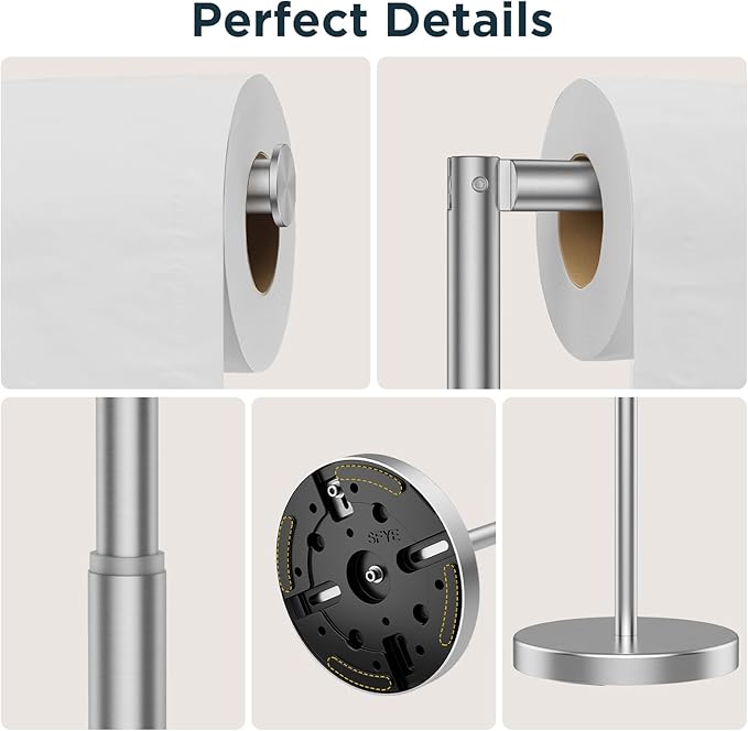 FORIOUS Toilet Paper Holder Stand Adjustable, Stainless Steel Freestanding Toilet Paper Holder with Storage, Bathroom Tissue Roll Stand Storage for 4 Rolls, Brushed Nickel (Pack of 2)
