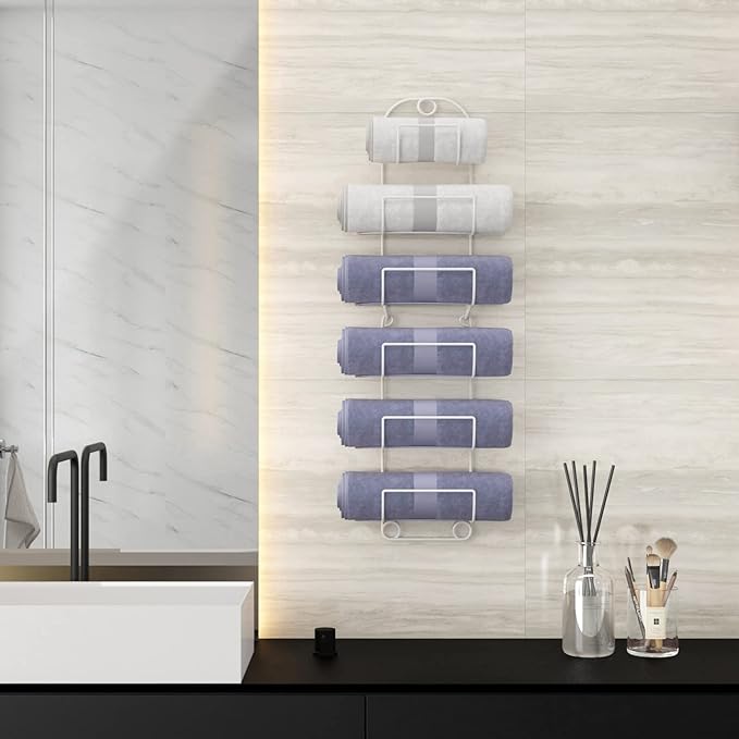 Towel Racks for Bathroom Wall Mounted Metal Wine Rack Towel Shelf Towel Holder for Bath White