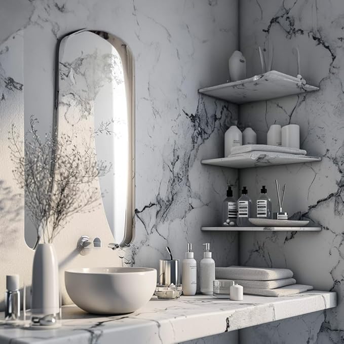 9'' x 9'' x 0.75 Thickness Premium Marble Corner Shelves for Bathroom Wall (Bianco Carrara)
