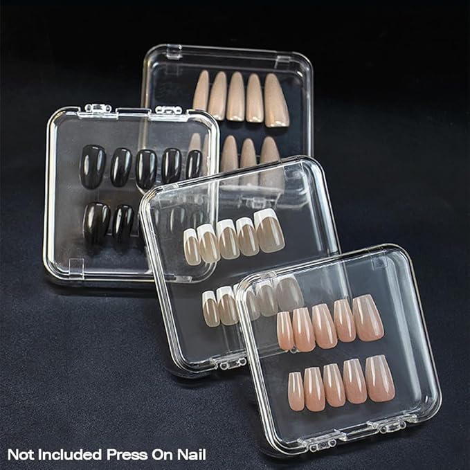 LUCKJUJU 12 Pcs 2.75" Press On Nail Storage Box Container False Nail Organizer Acrylic Display Case Packaging Box with Adhesive Double Sided Tape for Nail Art (Not Included Press On Nail)