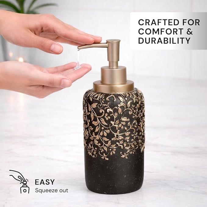 Decozen Bathroom Accessories 6Pcs Set, Soap Dispenser, Toothbrush Holders, Tumbler, Soap Dish & Cotton Swab Jar – Modern Bathroom Decor, Modern Farmhouse Decor, Countertop Accessories, Black