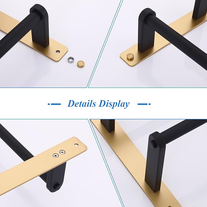 18 Inch Stainless Steel Towel Rack with Hooks - 2-Tiers Ladder Towel Hanger, Double Bar Wall Mounted for Bathroom, Black & Gold