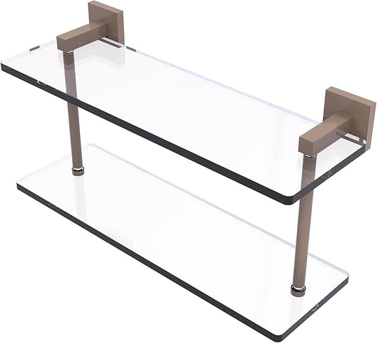 Allied Brass MT-2-16-SHB Montero Collection 16 Inch Two Tiered Glass Shelf, Shaded Beige