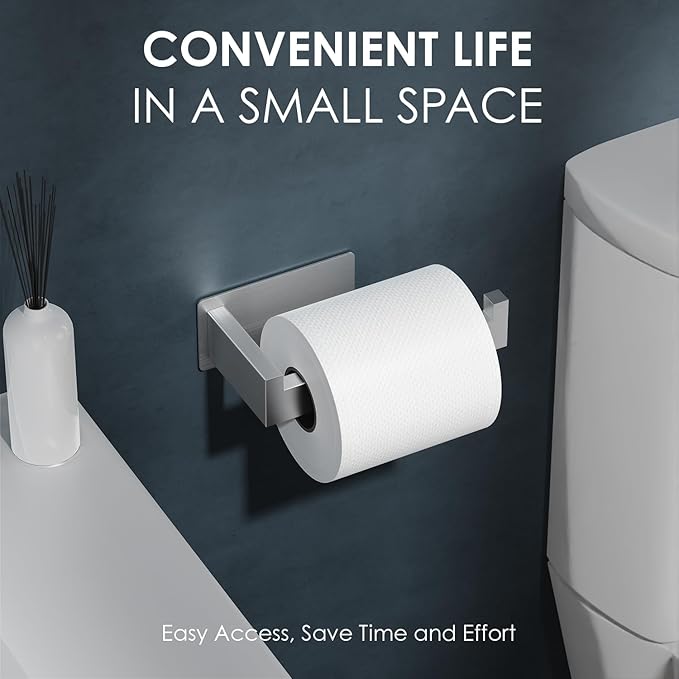 Auxmir Toilet Paper Holder Self Adhesive, Premium Thicken SUS304 Stainless Steel Rustproof Toilet Roll Holder No Drilling, Wall Mount Toilet Tissue Holder for Bathroom Kitchen Washroom, Brushed Nickel