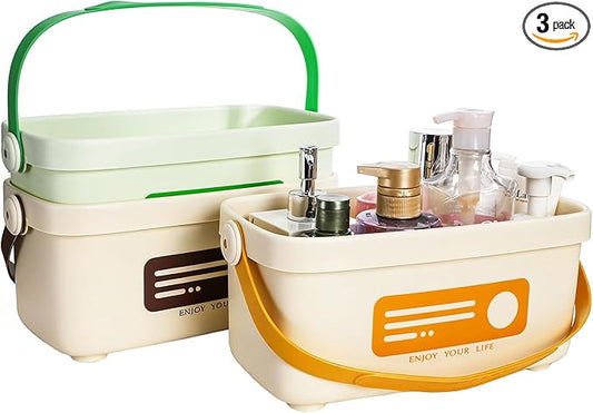 Frcctre 3 Pack Shower Caddy Basket with Handles, Portable Plastic Tote Storage Basket Toiletry Organizer Bin for Bathroom, Kitchen, Pantry, College Dorm, Gym