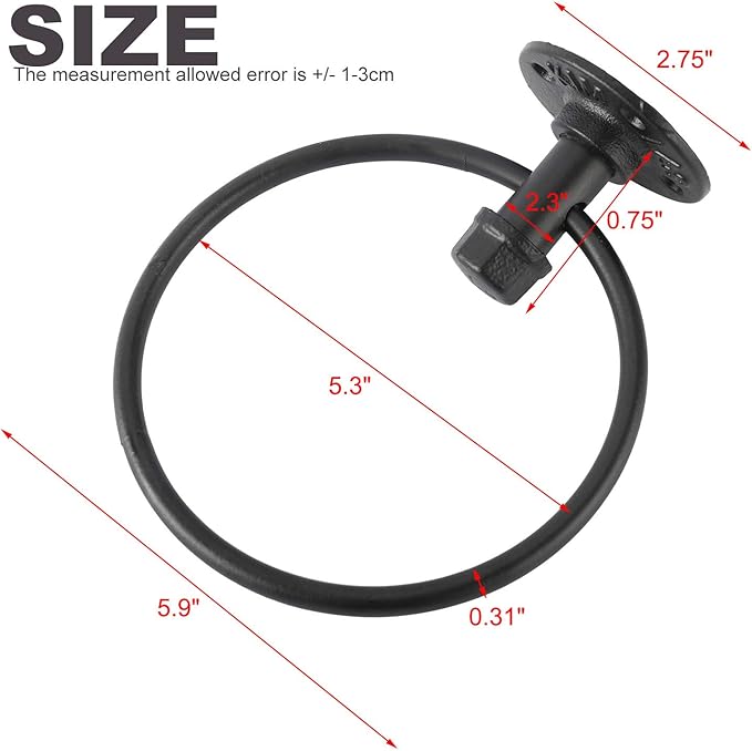 HighFree Industrial Towel Ring, Farmhouse Pipe Hand Towel Holder, Matte Black Wall Mounted Bathroom Hardware, Rustic Towel Ring for Bathroom (1)
