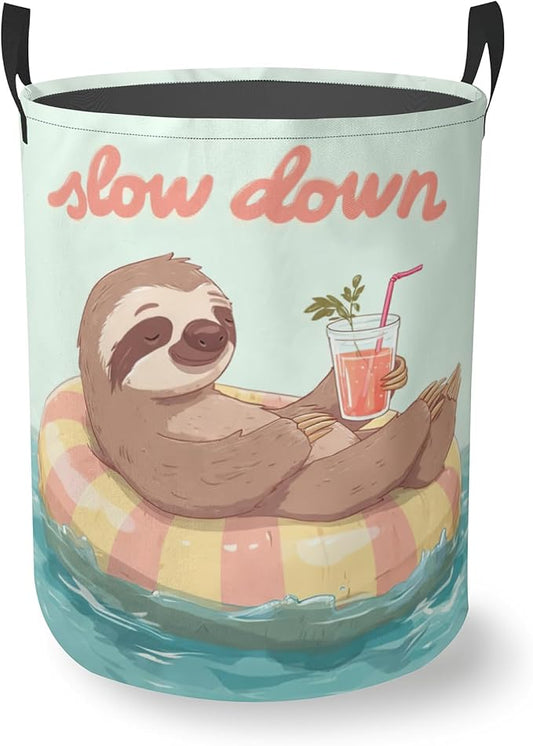 Sloth Round Laundry Hamper Storage Basket Toys Clothes Organizer Bin For Home Bathroom Bedroom Dorm Nursery