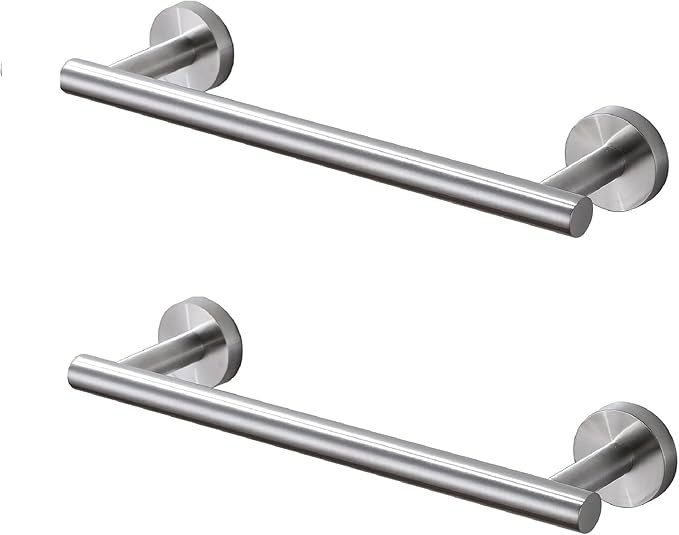 SEIDO Anti-Dropping Towel Bar with 6.7" Usable Length, Stainless Steel Towel Bar for Bathroom Wall, Double Locking Design Hand Towel Holder, Brushed Nickel, 9 Inch, 2pc