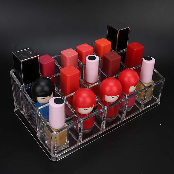 Cosmetic Makeup Organizer, Polished Surface Acrylic Lipstick Holder 16 Grid Large Capacity Save Space for Nail Polish for Lipsticks