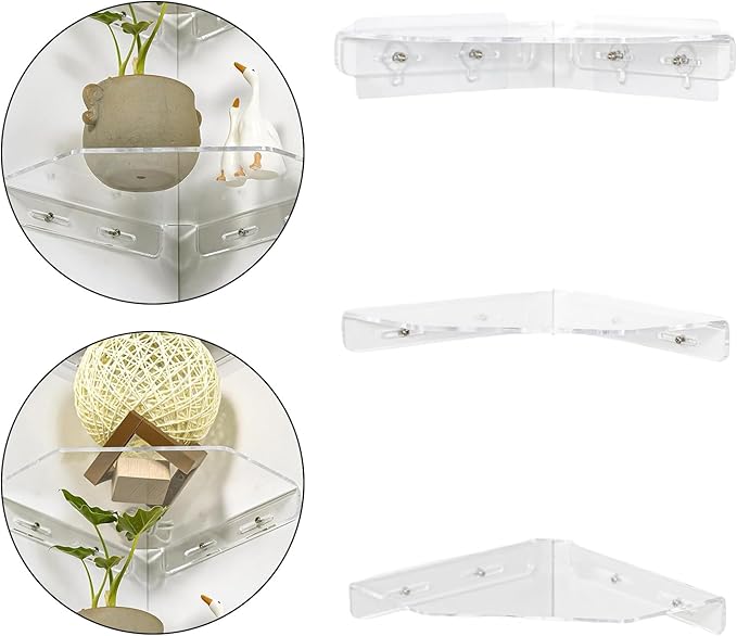 3PCs Acrylic Wall Shelves Corner Shelf Strong Adhesive Backing Decorative Display Shelving for Bathroom Bedroom Office Heavy Duty Adhesive Shelves