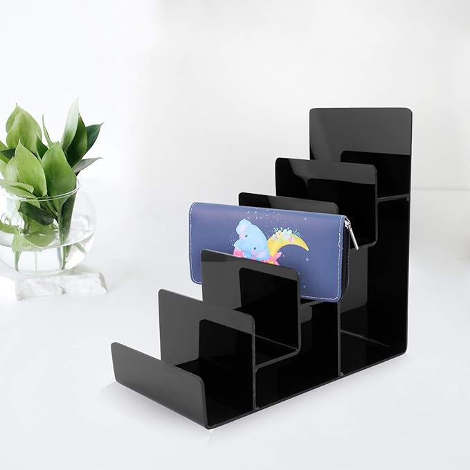 Beaupretty 5 Tier Clear Acrylic Wallet Display Stand Holder Handbag Purse Display Stand Jewelry Stand Cosmetic Display Racks (Black)