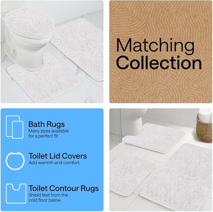 GORILLA GRIP Bath Rug Mat 54x24, Thick Soft Absorbent Chenille, Quick Dry Microfiber Mats, Rubber Backing Washable Shower Floor Rugs, Bathmat Runner, US Designed Bathroom Home Decor Accessories White