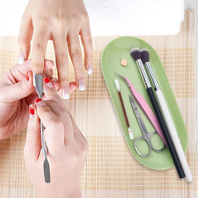 CRASPIRE 2Pcs Manicure Tool Trays Plastic Nail Tray 7" x 3.3" Green Nails Art Tools Storage Display Jewelry Rhinestone Organizer Small Plate Dish for Manicures Decoration Makeup Cosmetics Accessory
