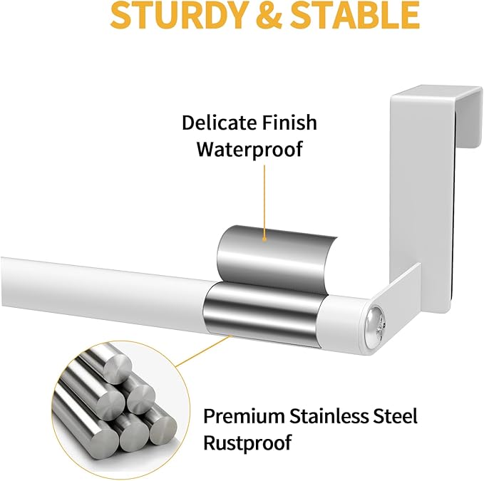 STWWO Over The Door Towel Rack, Kitchen Towel Holder Over Cabinet Door Towel Bar Stainless Steel for Cupboard for Kitchen Dish Towel Holder Hanger, 2 Pack (White)