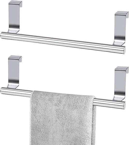 Cabinet Door Towel Bar, Dish Towel Rack for Cabinet, Stainless Steel kitchen Towel Holder, Over the Door Hand Towel Hanger for Kitchen Bathroom Cupboard, 2 Pack (2*Small-Silver)