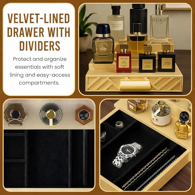 Cologne Organizer for Men - Multi Tier Drawer Organizer & Dresser Organizer Countertop - Perfume Holder | Cologne Stand For Men - Perfume Organizer for Women by NovaHavensNest (Golden-4 Tier)