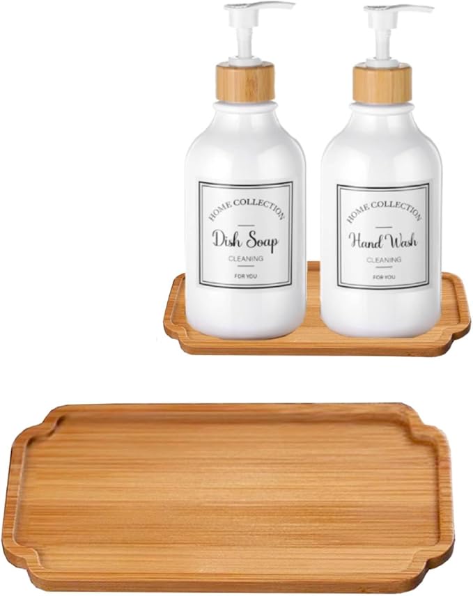 Bamboo soap Dispenser Tray, Bathroom Countertop Tray Kitchen T ray Bamboo T ray Sink T ray Dresser Jewelry Ring Dish, Comestic Holder Bathtub Organizer, Ideal for Jewelry, Cosmetics