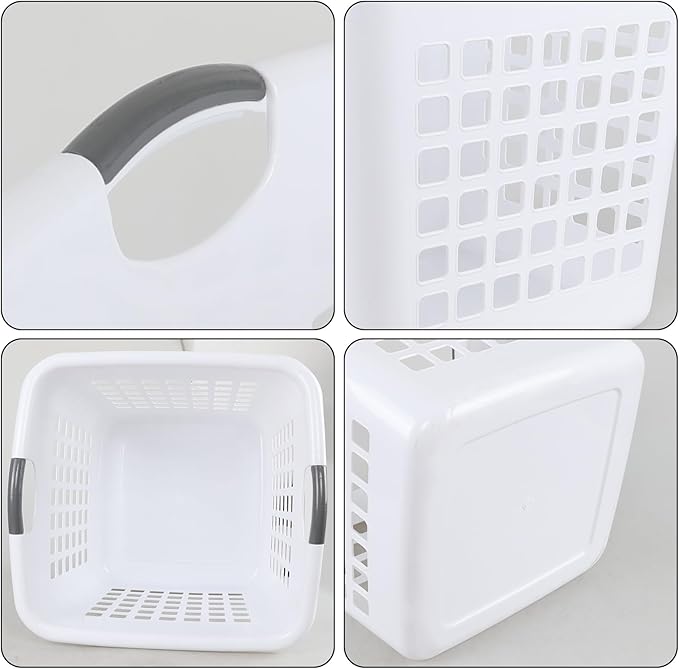 2 Bushel /73 L White Laundry Basket Plastic, 4 Pack Laundry Hamper with Cutout Handles, Large Dirty Clothes Basket