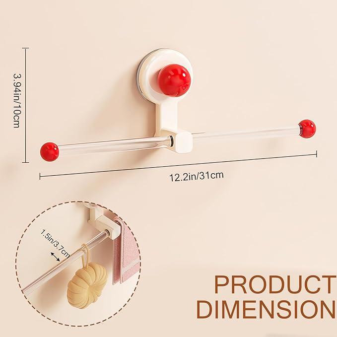 12.2" Suction Cup Wall Organizer – Rotating Hook Rack for Headbands, Towels, Hair Accessories & More, No Drilling Required