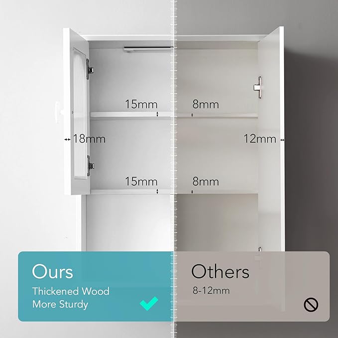 VANIRROR Bathroom Wall Cabinet with Lighting & Tissue Hole, Wall Mounted Glass Door Medicine Cabinet Over Toilet Storage for Laundry Room Kitchen