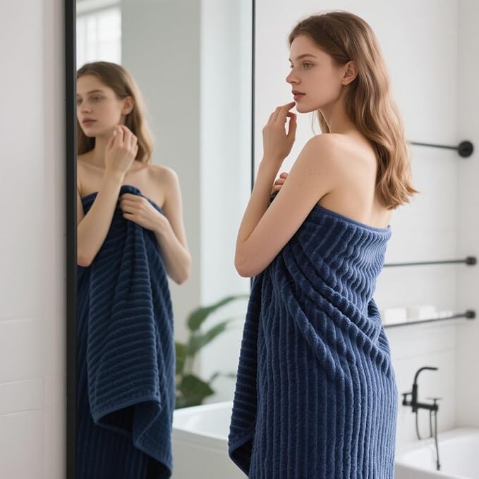6-Piece Bath Towel Set(30"x60"), 2 Extra Large Bath Towel Sheets, 2 Hand Towels and 2 Washcloths - Highly Absorbent Quick Dry Microfiber,Ultra Soft Towel Set for Bathroom (Navy Blue)